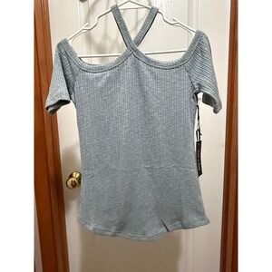Doe & Rae‎ Grey Ribbed Halter Off Shoulder Top S10179T Small
